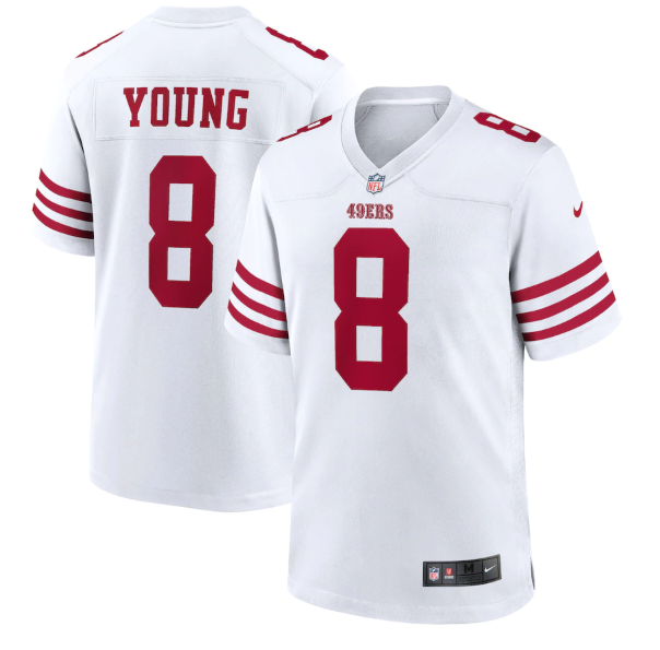 Men's San Francisco 49ers #8 Steve Young 2022 New White Stitched Game Jersey Men's San Francisco 49ers #8 Steve Young 2022 New White Stitched Game Jersey